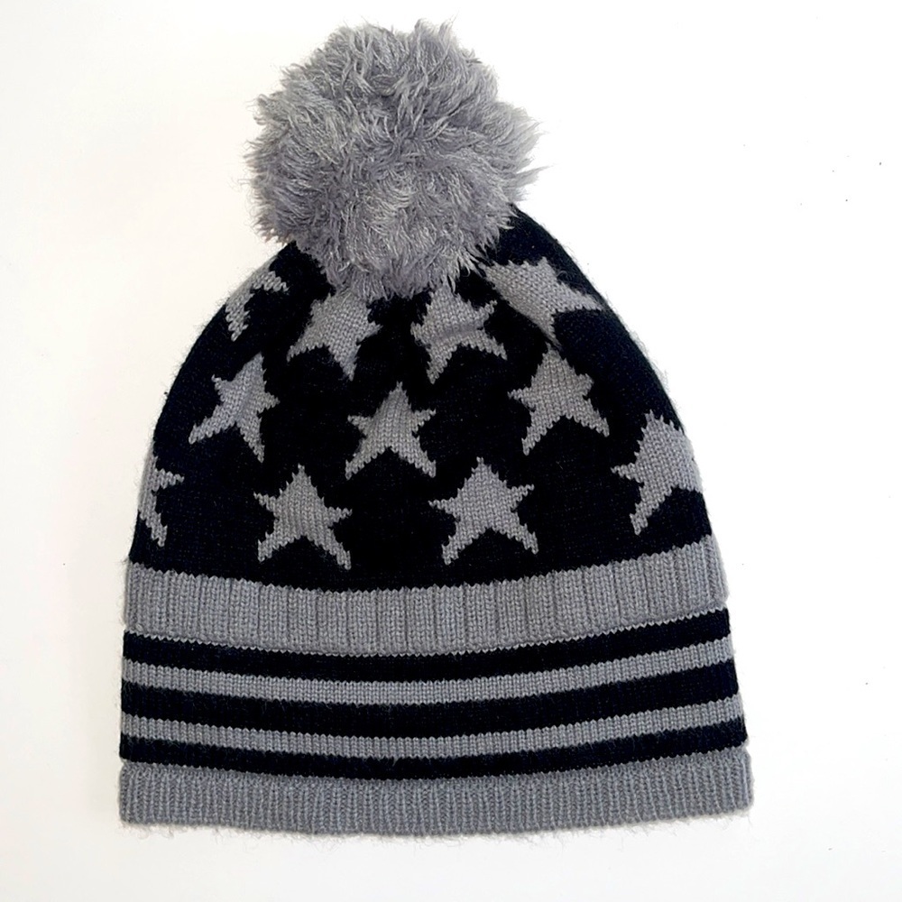 PUGS Black and Gray Star Knit Beanie